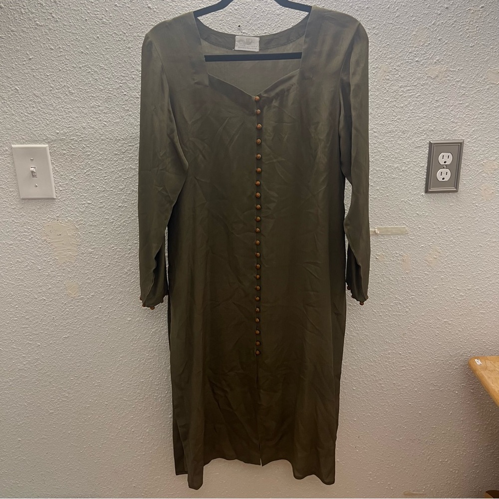 Chic Long Sleeve Olive Dress with Button Detail